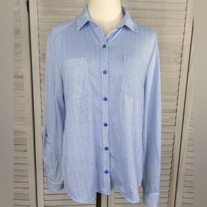 PASSPORT Button Down Shirt w Button Up Sleeves Blue/White Stripes-Large